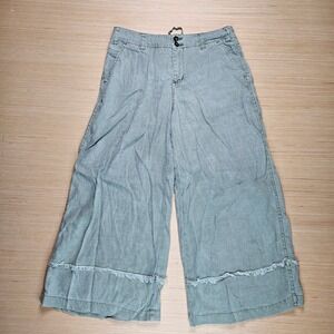 Sundance Wide Leg Cropped Capri Pants Frayed Hem Green Size 4 29x23 Linen Blend‎